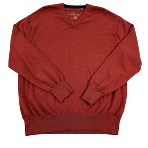 Orvis Sweater Mens 2XL Red Merino Wool V Neck Knit Pullover Outdoor‎ Casual